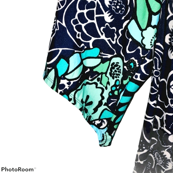 Notations NWT Plus Size Wide Neck Midi Length 3/4 Sleeve Dress Blue Green 376 - Picture 6 of 10